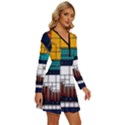 Abstract Statistics Rectangles Classification Long Sleeve Deep V Mini Dress  View3