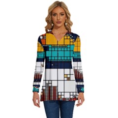 Abstract Statistics Rectangles Classification Long Sleeve Drawstring Hooded Top by Pakemis