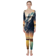 Abstract Color Colorful Mountain Ocean Sea Long Sleeve Catsuit by Pakemis