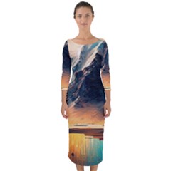 Abstract Color Colorful Mountain Ocean Sea Quarter Sleeve Midi Bodycon Dress