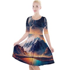 Abstract Color Colorful Mountain Ocean Sea Quarter Sleeve A-line Dress