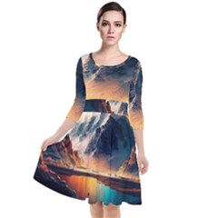 Abstract Color Colorful Mountain Ocean Sea Quarter Sleeve Waist Band Dress by Pakemis