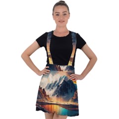 Abstract Color Colorful Mountain Ocean Sea Velvet Suspender Skater Skirt by Pakemis