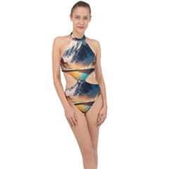 Abstract Color Colorful Mountain Ocean Sea Halter Side Cut Swimsuit by Pakemis