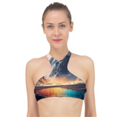 Abstract Color Colorful Mountain Ocean Sea High Neck Bikini Top by Pakemis