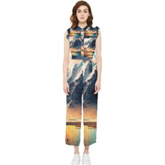 Abstract Color Colorful Mountain Ocean Sea Women s Frill Top Chiffon Jumpsuit by Pakemis