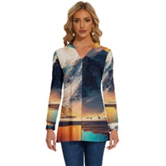 Abstract Color Colorful Mountain Ocean Sea Long Sleeve Drawstring Hooded Top