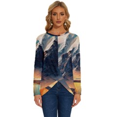 Abstract Color Colorful Mountain Ocean Sea Long Sleeve Crew Neck Pullover Top