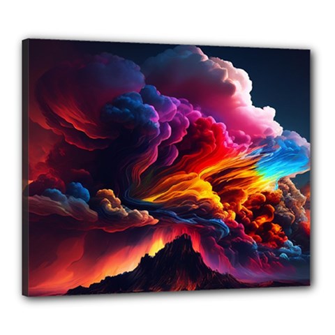 Ocean Sea Wave Clouds Mountain Colorful Sky Art Canvas 24  X 20  (stretched) by Pakemis