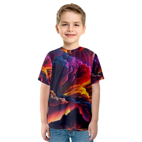 Ocean Sea Wave Clouds Mountain Colorful Sky Art Kids  Sport Mesh Tee by Pakemis