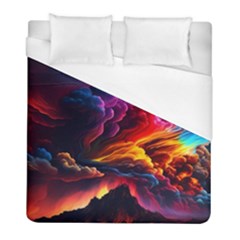 Ocean Sea Wave Clouds Mountain Colorful Sky Art Duvet Cover (full/ Double Size) by Pakemis