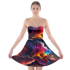 Ocean Sea Wave Clouds Mountain Colorful Sky Art Strapless Bra Top Dress by Pakemis