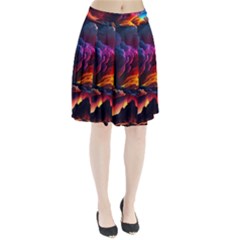 Ocean Sea Wave Clouds Mountain Colorful Sky Art Pleated Skirt by Pakemis