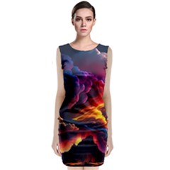 Ocean Sea Wave Clouds Mountain Colorful Sky Art Sleeveless Velvet Midi Dress by Pakemis