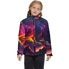 Ocean Sea Wave Clouds Mountain Colorful Sky Art Kids  Puffer Bubble Jacket Coat by Pakemis