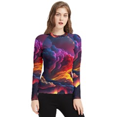 Ocean Sea Wave Clouds Mountain Colorful Sky Art Women s Long Sleeve Rash Guard by Pakemis