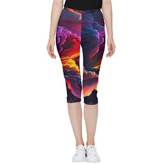 Ocean Sea Wave Clouds Mountain Colorful Sky Art Inside Out Lightweight Velour Capri Leggings  by Pakemis