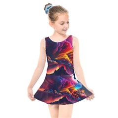 Ocean Sea Wave Clouds Mountain Colorful Sky Art Kids  Skater Dress Swimsuit by Pakemis