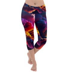 Ocean Sea Wave Clouds Mountain Colorful Sky Art Lightweight Velour Capri Yoga Leggings by Pakemis