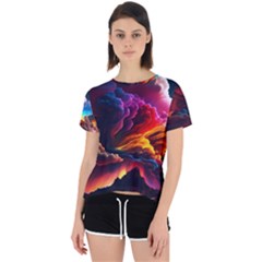 Ocean Sea Wave Clouds Mountain Colorful Sky Art Open Back Sport Tee by Pakemis