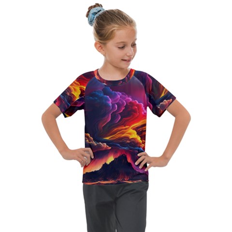 Ocean Sea Wave Clouds Mountain Colorful Sky Art Kids  Mesh Piece Tee by Pakemis