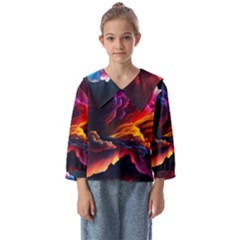 Ocean Sea Wave Clouds Mountain Colorful Sky Art Kids  Sailor Shirt