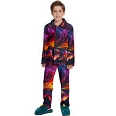 Ocean Sea Wave Clouds Mountain Colorful Sky Art Kids  Long Sleeve Velvet Pajamas Set