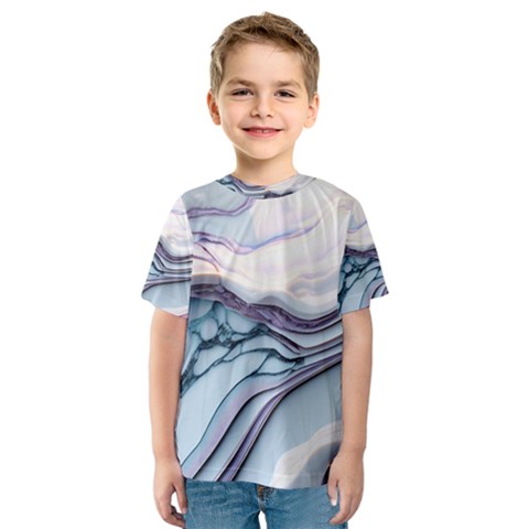 Marble Abstract White Pink Dark Art Kids  Sport Mesh Tee by Pakemis