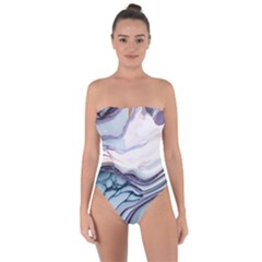 Marble Abstract White Pink Dark Art Tie Back One Piece Swimsuit by Pakemis