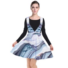 Marble Abstract White Pink Dark Art Plunge Pinafore Dress by Pakemis