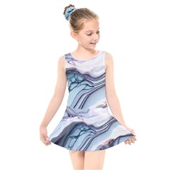 Marble Abstract White Pink Dark Art Kids  Skater Dress Swimsuit by Pakemis