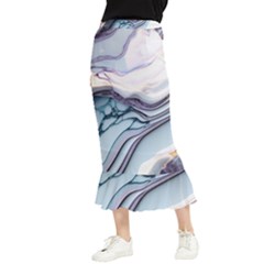 Marble Abstract White Pink Dark Art Maxi Fishtail Chiffon Skirt by Pakemis