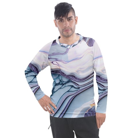 Marble Abstract White Pink Dark Art Men s Pique Long Sleeve Tee by Pakemis