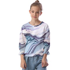 Marble Abstract White Pink Dark Art Kids  Cuff Sleeve Top