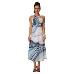 Marble Abstract White Pink Dark Art Sleeveless Cross Front Cocktail Midi Chiffon Dress