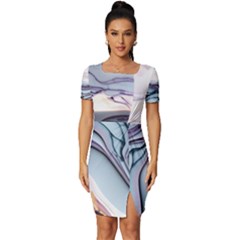 Marble Abstract White Pink Dark Art Fitted Knot Split End Bodycon Dress