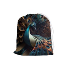 Peacock Bird Feathers Colorful Texture Abstract Drawstring Pouch (large) by Pakemis