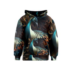 Peacock Bird Feathers Colorful Texture Abstract Kids  Pullover Hoodie by Pakemis