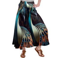 Peacock Bird Feathers Colorful Texture Abstract Satin Palazzo Pants by Pakemis