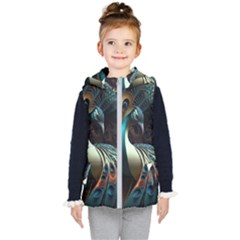 Peacock Bird Feathers Colorful Texture Abstract Kids  Hooded Puffer Vest by Pakemis