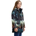 Peacock Bird Feathers Colorful Texture Abstract Kid s Hooded Longline Puffer Jacket View2