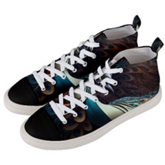 Peacock Bird Feathers Colorful Texture Abstract Men s Mid-top Canvas Sneakers by Pakemis