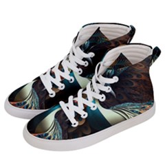 Peacock Bird Feathers Colorful Texture Abstract Men s Hi-top Skate Sneakers by Pakemis