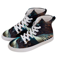 Peacock Bird Feathers Colorful Texture Abstract Women s Hi-top Skate Sneakers by Pakemis