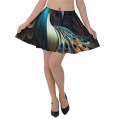 Peacock Bird Feathers Colorful Texture Abstract Velvet Skater Skirt by Pakemis