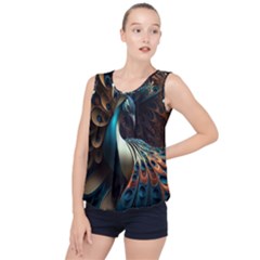 Peacock Bird Feathers Colorful Texture Abstract Bubble Hem Chiffon Tank Top by Pakemis