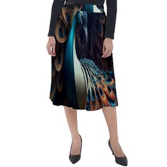 Peacock Bird Feathers Colorful Texture Abstract Classic Velour Midi Skirt  by Pakemis