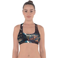 Peacock Bird Feathers Colorful Texture Abstract Cross Back Hipster Bikini Top 