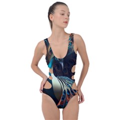 Peacock Bird Feathers Colorful Texture Abstract Side Cut Out Swimsuit by Pakemis