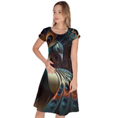 Peacock Bird Feathers Colorful Texture Abstract Classic Short Sleeve Dress